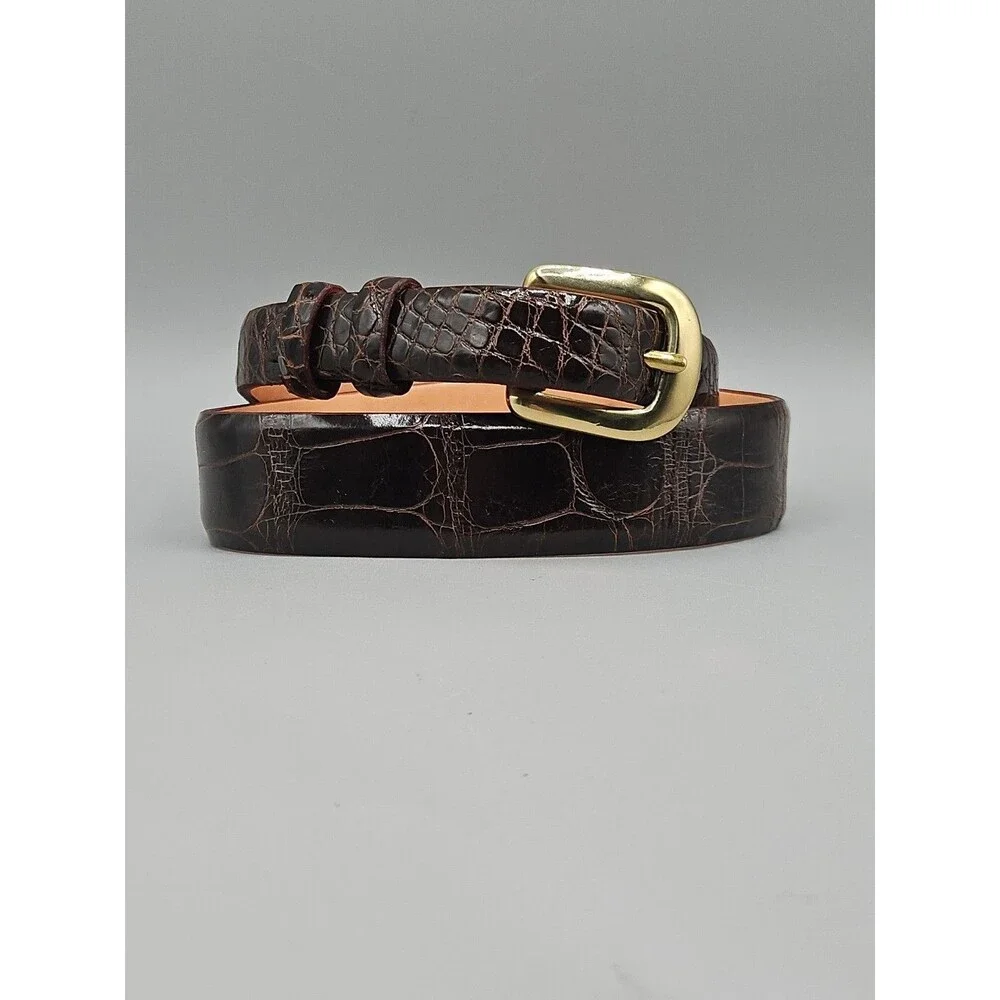 Louisiana Alligator Brown Leather Mens Tapered Belt Handcrafted In USA Size 28
